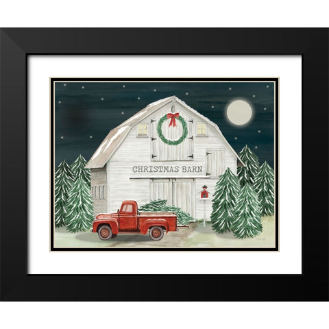 Starry Night Christmas Barn Black Modern Wood Framed Art Print with Double Matting by Jacobs, Cindy