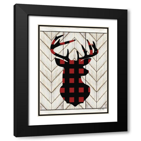 Plaid Deer Black Modern Wood Framed Art Print with Double Matting by Jacobs, Cindy