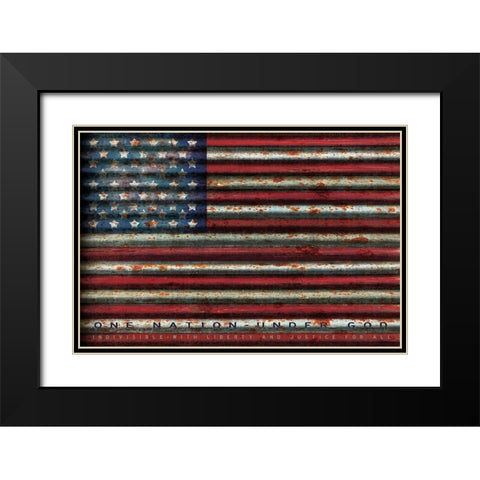 American Flag on Metal Black Modern Wood Framed Art Print with Double Matting by Jacobs, Cindy