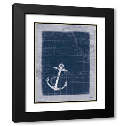 Anchor Map Black Modern Wood Framed Art Print with Double Matting by Dee Dee