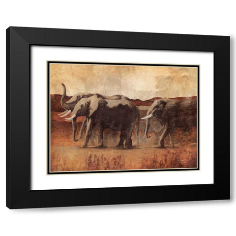 The Elephant March Black Modern Wood Framed Art Print with Double Matting by Dee Dee