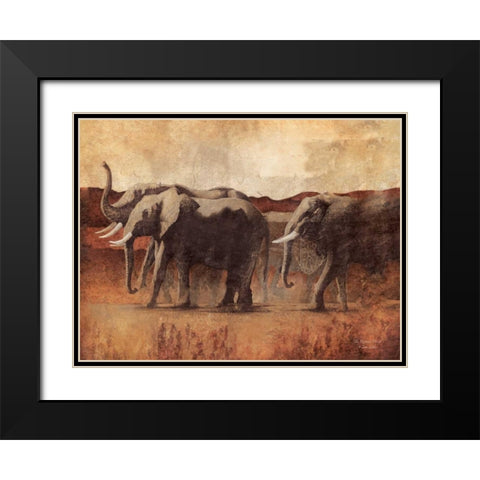 The Elephant March Black Modern Wood Framed Art Print with Double Matting by Dee Dee