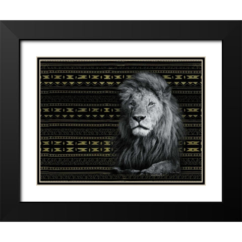 Patterned Lion Black Modern Wood Framed Art Print with Double Matting by Dee Dee