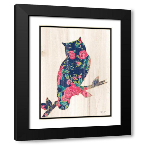 Floral Owl Black Modern Wood Framed Art Print with Double Matting by Dee Dee