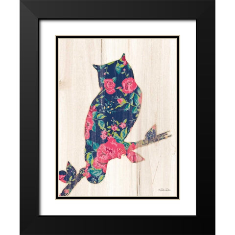 Floral Owl Black Modern Wood Framed Art Print with Double Matting by Dee Dee