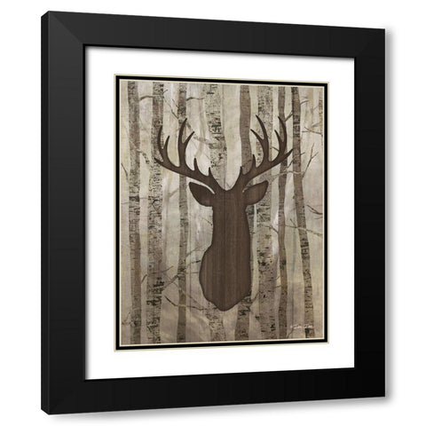 Deer in Trees Black Modern Wood Framed Art Print with Double Matting by Dee Dee