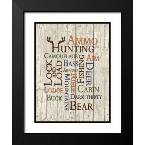 Hunting Words Black Modern Wood Framed Art Print with Double Matting by Dee Dee
