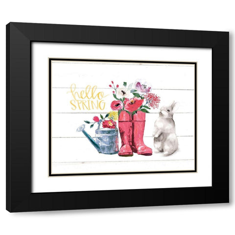 Hello Spring Black Modern Wood Framed Art Print with Double Matting by Dogwood Portfolio