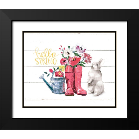 Hello Spring Black Modern Wood Framed Art Print with Double Matting by Dogwood Portfolio
