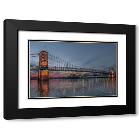 Suspension Bridge at Dusk Black Modern Wood Framed Art Print with Double Matting by Quillen, Donnie