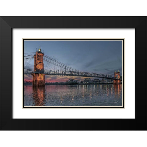 Suspension Bridge at Dusk Black Modern Wood Framed Art Print with Double Matting by Quillen, Donnie