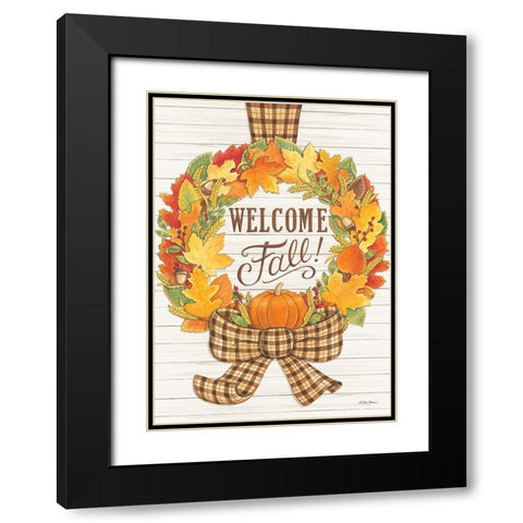 Welcome Fall Wreath Black Modern Wood Framed Art Print with Double Matting by Strain, Deb
