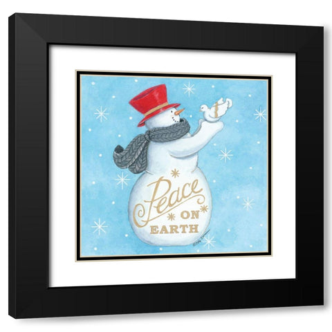 Peace on Earth Snowman Black Modern Wood Framed Art Print with Double Matting by Strain, Deb