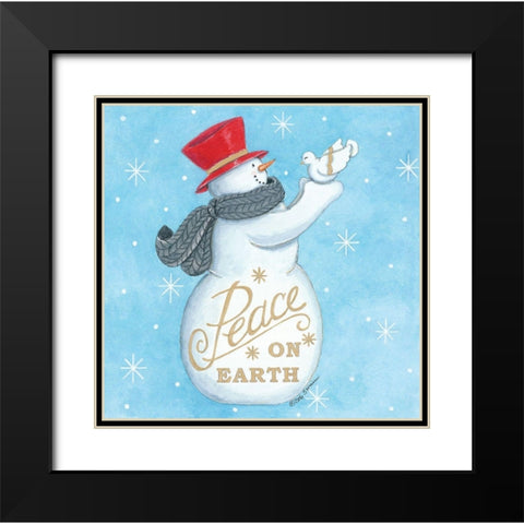 Peace on Earth Snowman Black Modern Wood Framed Art Print with Double Matting by Strain, Deb