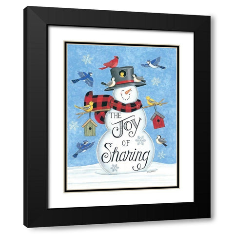 Sharing Snowman And Friends Black Modern Wood Framed Art Print with Double Matting by Strain, Deb