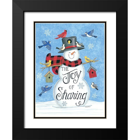 Sharing Snowman And Friends Black Modern Wood Framed Art Print with Double Matting by Strain, Deb