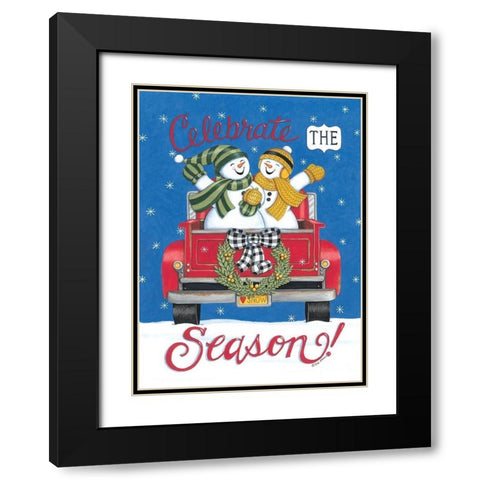 Pickup Truck And Snowman Black Modern Wood Framed Art Print with Double Matting by Strain, Deb