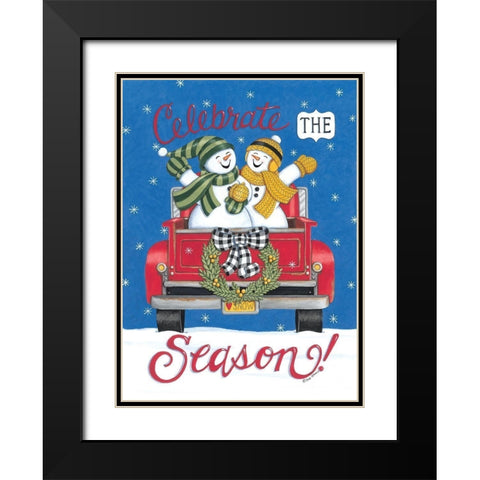 Pickup Truck And Snowman Black Modern Wood Framed Art Print with Double Matting by Strain, Deb