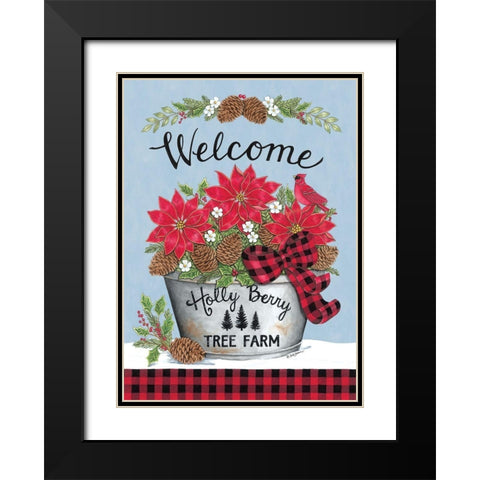 Poinsettia Bucket And Cardinal Black Modern Wood Framed Art Print with Double Matting by Strain, Deb