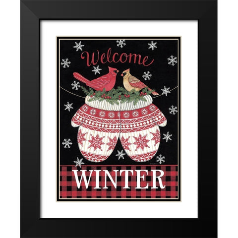 Cardinal Mittens Black Modern Wood Framed Art Print with Double Matting by Strain, Deb