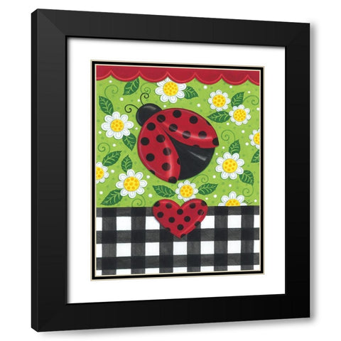 Ladybug And Plaid Black Modern Wood Framed Art Print with Double Matting by Deb Strain