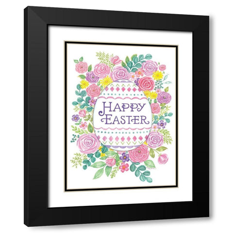 Happy Easter Floral Black Modern Wood Framed Art Print with Double Matting by Strain, Deb