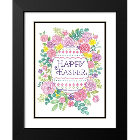 Happy Easter Floral Black Modern Wood Framed Art Print with Double Matting by Strain, Deb
