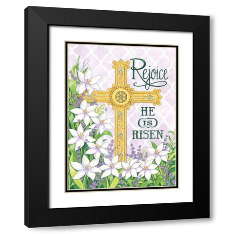 Rejoice Cross Black Modern Wood Framed Art Print with Double Matting by Strain, Deb