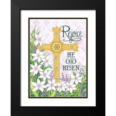 Rejoice Cross Black Modern Wood Framed Art Print with Double Matting by Strain, Deb