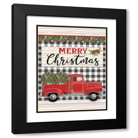 Merry Christmas Red Truck Black Modern Wood Framed Art Print with Double Matting by Strain, Deb