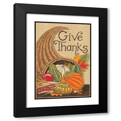 Give Thanks Cornucopia Black Modern Wood Framed Art Print with Double Matting by Strain, Deb