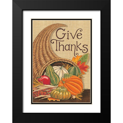 Give Thanks Cornucopia Black Modern Wood Framed Art Print with Double Matting by Strain, Deb