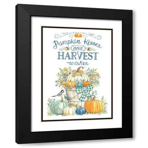 Pumpkin Kisses And Harvest Wishes Black Modern Wood Framed Art Print with Double Matting by Strain, Deb