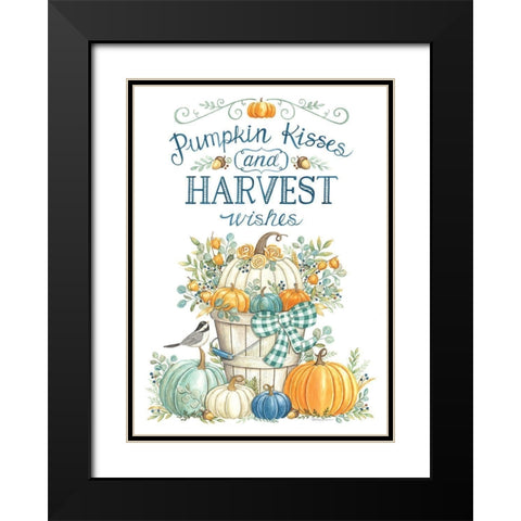 Pumpkin Kisses And Harvest Wishes Black Modern Wood Framed Art Print with Double Matting by Strain, Deb