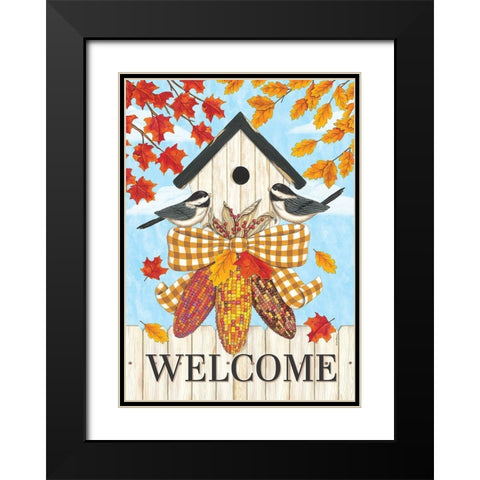 Welcome Autumn Leaves Black Modern Wood Framed Art Print with Double Matting by Strain, Deb
