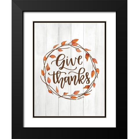 Give Thanks Wreath Black Modern Wood Framed Art Print with Double Matting by Imperfect Dust