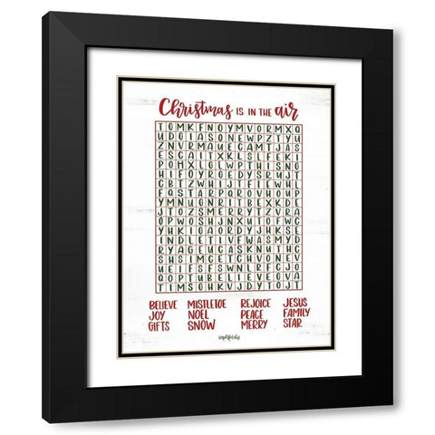 Christmas Word Search Black Modern Wood Framed Art Print with Double Matting by Imperfect Dust