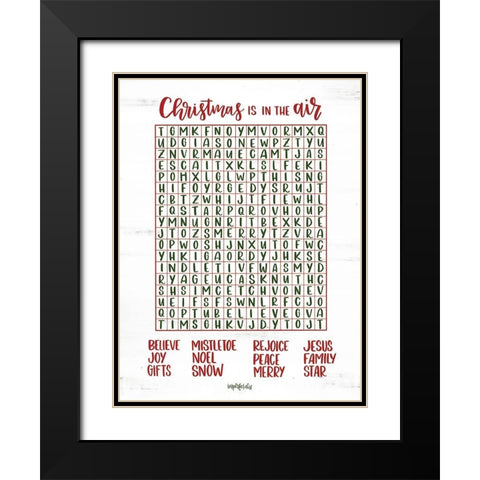 Christmas Word Search Black Modern Wood Framed Art Print with Double Matting by Imperfect Dust