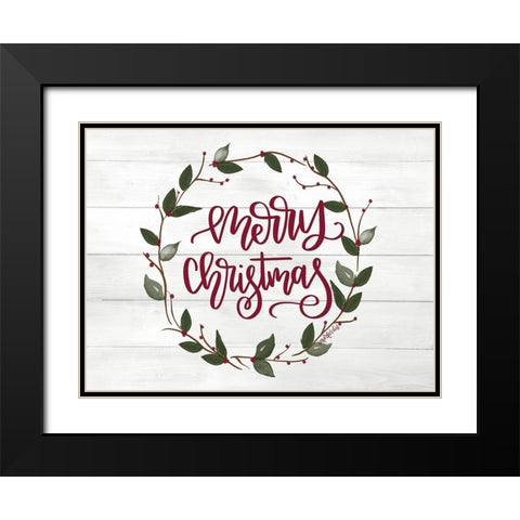 Christmas Wreath Black Modern Wood Framed Art Print with Double Matting by Imperfect Dust