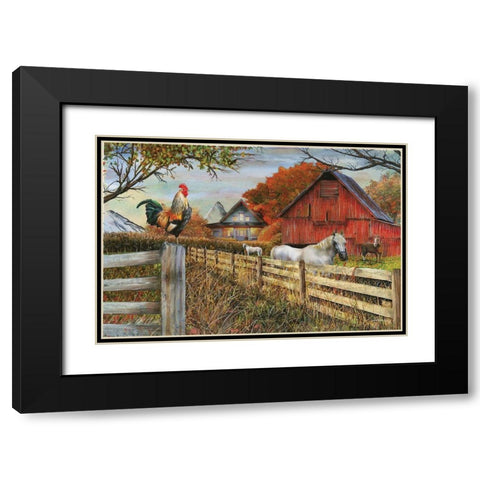 Standing Guard Rooster Black Modern Wood Framed Art Print with Double Matting by Wargo, Ed