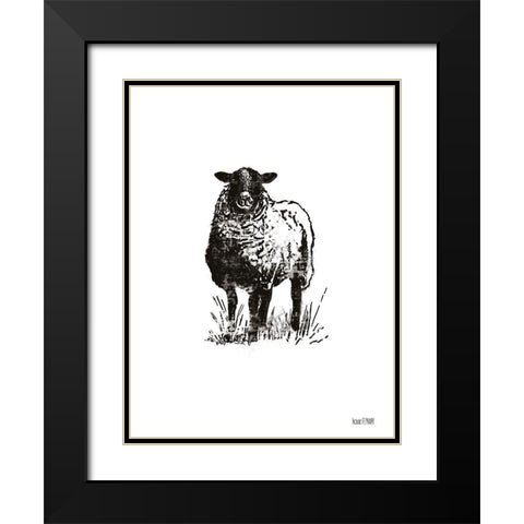 Farmhouse Sheep Black Modern Wood Framed Art Print with Double Matting by House Fenway