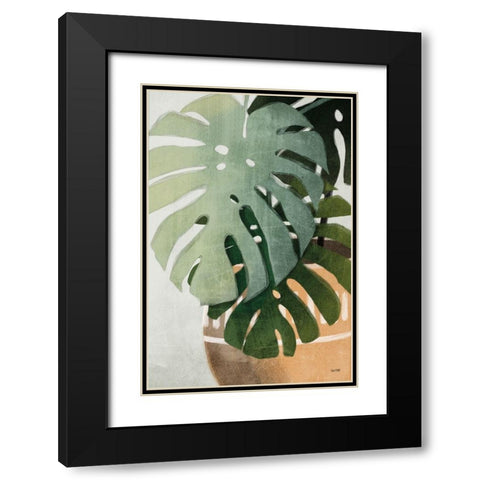 Monstera Leaves Black Modern Wood Framed Art Print with Double Matting by House Fenway
