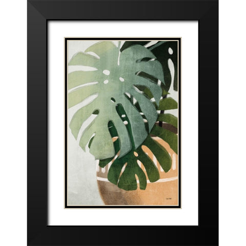 Monstera Leaves Black Modern Wood Framed Art Print with Double Matting by House Fenway