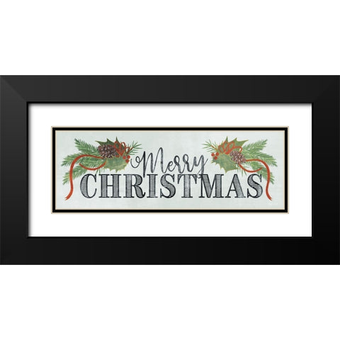 Merry Christmas Black Modern Wood Framed Art Print with Double Matting by House Fenway