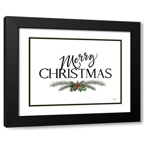Merry Christmas Black Modern Wood Framed Art Print with Double Matting by House Fenway