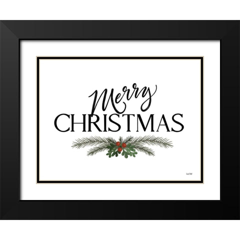 Merry Christmas Black Modern Wood Framed Art Print with Double Matting by House Fenway