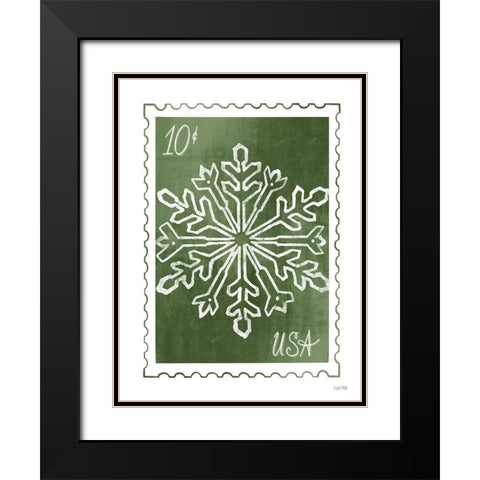 Christmas Stamp Green Snowflake   Black Modern Wood Framed Art Print with Double Matting by House Fenway