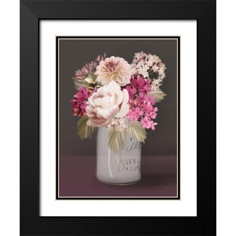 Plum Mason Jar Floral Black Modern Wood Framed Art Print with Double Matting by House Fenway