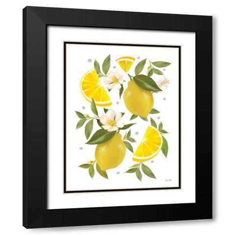 Citrus Lemon Botanical Black Modern Wood Framed Art Print with Double Matting by House Fenway