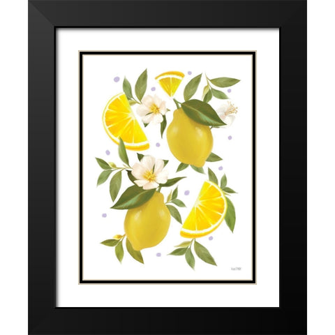 Citrus Lemon Botanical Black Modern Wood Framed Art Print with Double Matting by House Fenway